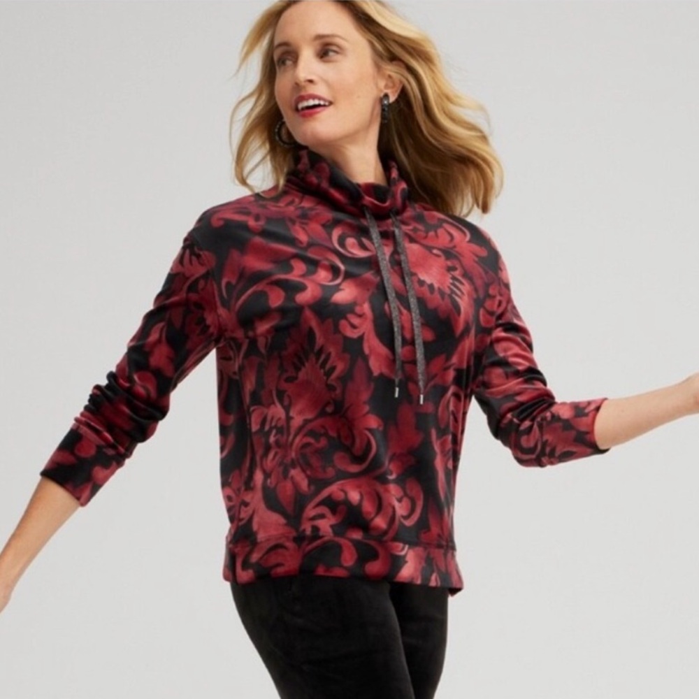 NWOT Chico's Zenergy Velour‎ Funnel-Neck
Pullover Red Black Floral Soft XXL (4)